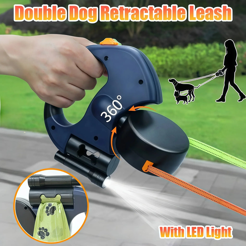 Premium Retractable Double Dog Leash with LED for Easy Walks