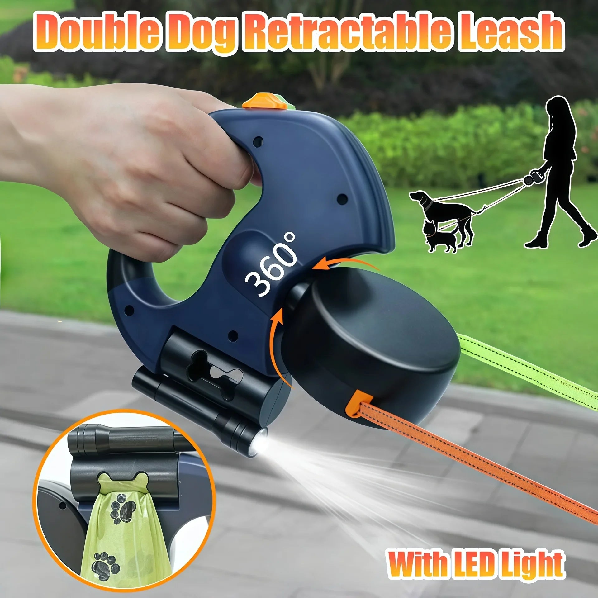 Premium Retractable Double Dog Leash with LED for Easy Walks